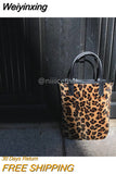 Weiyinxing Leopard Pattern Women Small Shoulder Bag Fashion Plush Ladies Purse Handbags Portable Female Daily Messenger Bags