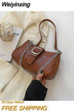 Weiyinxing Women Bags Vintage Chain Shoulder Crossbody Bag Luxury Patchwork PU Leather Small Purses Designer Trend Simple Handbags