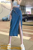 Weiyinxing A-Line Bag Hip Denim Skirt Women's 2023 Summer New Women's High-Waisted Slim Retro Irregular Split Denim Skirt