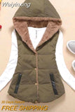 Weiyinxing Women Vest Jacket Plus Velvet Thickening Coat Autumn Winter Coral Fleece Short Vest Women  Hooded Jacket Mujer