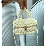 Weiyinxing Rope Knitting Women Handbag Designer Chains Woven Shoulder Crossbody Bags for Women 2023 Small Square Flap Lady Purses