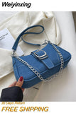 Weiyinxing New Ladies Denim Chain Shoulder Bag Fashion Trend Ladies Messenger Bag High Quality Net Red Casual Underarm Bag Women's Bag