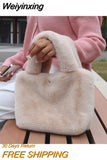 Weiyinxing Winter Women Bucket Bag Faux Fur Ladies Small Casual Tote Shoulder Bags Luxury Design Female Clutch Purse Handbags Bolsa