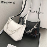Weiyinxing Women's Half Moon Shoulder Bag PU Leather Messenger Bag New Trend Vintage Butterfly Chain Pure Color Zipper Handbag Underarm Bag