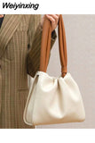 Weiyinxing Pleated Luxury Women Handbag for Girls Contrast Color Fashion Shoulder Bags 2023 Designer Elegant Ladies Bucket Bag Bolsas