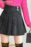 Weiyinxing Tweed Skirts Shorts Women Autumn Casual High Waist Slim Pleated Skirt Elegant A-Line Winter Skirt Harajuku Slim Woolen N918