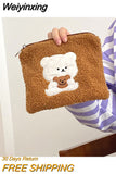 Weiyinxing Fashion Clutch Bags Plush Bear Embroidery Cosmetic Handbags Kids Keys Coin Purse Cute Mobile Phone Bag Girls Mini Handbag