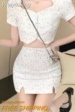 Weiyinxing Quality Small Fragrance Tweed 2 Piece Set Women Crop Top + Mini Skirt Suits Korean Sweet Elegant Fashion Two Piece Outfit