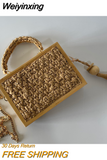 Weiyinxing Summer Beach Bamboo Tassel Straw Woven Bag Cross-body Single Shoulder Beach Handag Rattan Rope Square Chain Strap Box