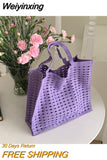 Weiyinxing Fashion Women's Woven Shoulder Bag Large Capacity Ladies Tote Handbags Shopping Bags Female Hollow Out Travel Beach Bag