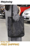 Weiyinxing Women Tote Shoulder Bag Foldable Kraft Paper Fashion Shopping Bags Leisure Handbag Purse
