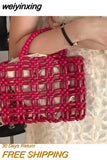 weiyinxing Wooden Beading Women Handbags Hollow Handmade Woven Small Tote Bag Vintage Summer Bags Creative Female Purses 2023 Bag