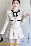 Weiyinxing Quality Small Fragrance Tweed 2 Piece Set Women Short Jacket Coat Crop Top + Skirt Suits Luxury Brand Beading Two-piece Set
