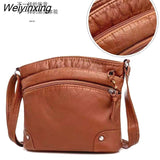 Weiyinxing Leather Shoulder Bag Women Retro Messenger Bag Double Zipper Female Crossbody Bag Big Capacity Daily Handbag