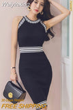 Weiyinxing Summer Sleeveless Knitting Bandage Dress Women Elegant Sexy Wear To Work Office Party Fitted Pencil Bodycon Dresses