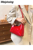 Weiyinxing Luxury Designer Women Hobo Shoulder Bag Red Patent Leather Solid Color Bolso Simple Trend Purse High Quality Underarm Bag