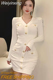 Weiyinxing Autumn Winter New Korean Fashion Sweet Knitted Sweater Dress Women Sheath Bodycon Mini Dress Bottomed Robe Femme Vestidos