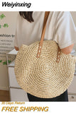 Weiyinxing Straw Shoulder Bags for Women Round Rattan Handmade Woven Beach Bag Female Travel Large Capacity Shopper Tote Handbags
