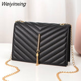 Weiyinxing New Women PU Leather Trend Lingge Crossbody Bag Fashion V Pattern Lattice Small Shoulder Bag White Black