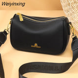 Weiyinxing Solid Color Fashion Shoulder Handbags Female Travel Cross Body Bag Weave Small cowhide Leather Crossbody Bags for Women