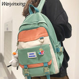 Weiyinxing Girl Waterproof Travel Backpack Fashion Panelled Nylon Women Backpack Student Shoulder Bag Korean Style Schoolbag Bookbag