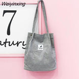 Weiyinxing Women Corduroy Shoulder Bag Reusable Shopping Bags Casual Tote 2023 New Soft Female Handbag Hot sale Canvas Large Size Pocket