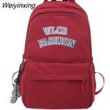 Weiyinxing Men and Women Cool Waterproof Nylon Laptop Backpack Large Capacity Letter Printing Travel Book Bag Teenagers Preppy Schoolbag