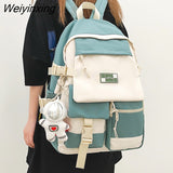 Weiyinxing Quality Multi Pocket Buckle Backpack Women Patchwork Waterproof Shoulder Bags Teenage Girls Laptop Backpack Cute School Bag