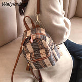 Weiyinxing Winter Plaid Nylon Women Backpack New Korean Students Small Schoolbag Campus Stripe Style Fashion Girls Travel Bags