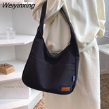 Weiyinxing Ins Solid Color Simple Bag Hand Bag College Student Class Shoulder Bag Large Capacity Tote Bag