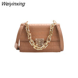 Weiyinxing Women Frame Bag Gold Thick Chain Handbags For Women Flap Shoulder Bags Leather Trendy Satchel Purse Chic Crossbody Bag