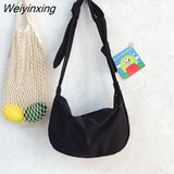 Weiyinxing style dark black solid color canvas bag women's 2023 new Korean version simple student One Shoulder Messenger Bag