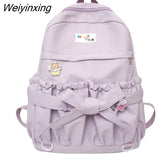 Weiyinxing Style Women Sweet Backpack Large Capacity Open Pockets Kawaii Female Bow School Bags for Teenager Girls Travel Backpacks