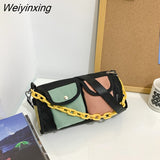 Weiyinxing Contrast Color Women Bag Fashion Double Pocket Chain Lady's Bag Female Leisure Shoulder Bag Cute messenger Bags Small