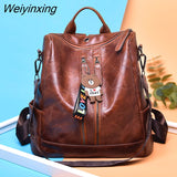 Weiyinxing New Women Leather Backpacks High Quality 2023 Female Vintage Backpack Travel Shoulder Bag Send pendant School Bags For Girls