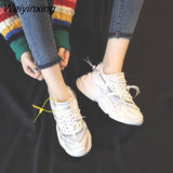 Weiyinxing Sneakers Platform Women Shoes Breathable White Shoes Women Reflective Wedges Dad Shoes Casual Women Chunky Sneakers