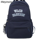 Weiyinxing Men and Women Cool Waterproof Nylon Laptop Backpack Large Capacity Letter Printing Travel Book Bag Teenagers Preppy Schoolbag