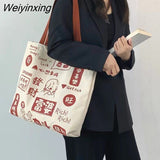 Weiyinxing Bag Student Bag Canvas Shoulder Bag Cartoon Leisure Versatile Large Capacity Tote Bag Graffiti Art Bag Women Handbag