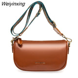 Weiyinxing Quality oil wax Cow Leather Shoulder Crossbody Bag for Women 2023 Designer Wide Straps Female Messenger Bag Fashion Handbag