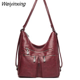 Weiyinxing In 1 Women Back Pack Bagpack Vintage Women Bag Soft Pu Leather Ladies Casual Tote Designer Shoulder Bags Women's Handbags Sac