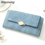 Weiyinxing PU Leather Retro Long Wallets for Women 2023 Simple Frosted Leaf Zipper Buckle Card Holder Large Capacity Women's Clutch