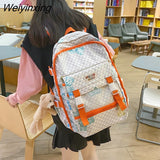 Weiyinxing Girl College Striped Backpacks Women Cute Student Plaid School Bag Teenage Girls Harajuku Female Travel Backpack Kawaii