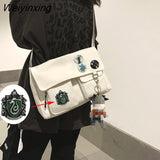 Weiyinxing Women Men Messenger Bag Female Canvas Crossbody Bag Large Capacity Korean Cute Simple Student Single Shoulder Outer Bag