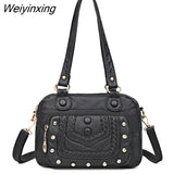 Weiyinxing Quality Soft Leather Women's Handbags Luxury Small Female Shoulder Bags Casual Ladies Tote Bag Designer Rivet Messenger Bag