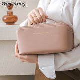 Weiyinxing Travel Cosmetic Bag for Women Leather Makeup Organizer Female Toiletry Kit Bags Make Up Case Storage Pouch Luxury Lady Box