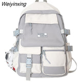 Weiyinxing Quality Multi Pocket Buckle Backpack Women Patchwork Waterproof Shoulder Bags Teenage Girls Laptop Backpack Cute School Bag