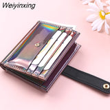 Weiyinxing New PVC Laser Women's Wallet Fashion Sequins Multi-card Slot Two-fold Card Holder Trend Solid Color Buckle Coin Purse