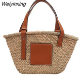 Weiyinxing Rattan Large Capacity Tote Designer Wicker Woven Women Handbags Summer Beach Bali Straw Bag Lady Travel Big Basket Purse