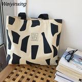 Weiyinxing Women Canvas Shopping Bags Eco Reusable Foldable Shoulder Bags Large Capacity Handbags Casual Cute Bag for Women Dropshipping