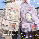 Weiyinxing Cute Women Multi-Pocket Nylon Backpack Ins Junior High School Student School Bag Female Girl Backpack Laptop Book